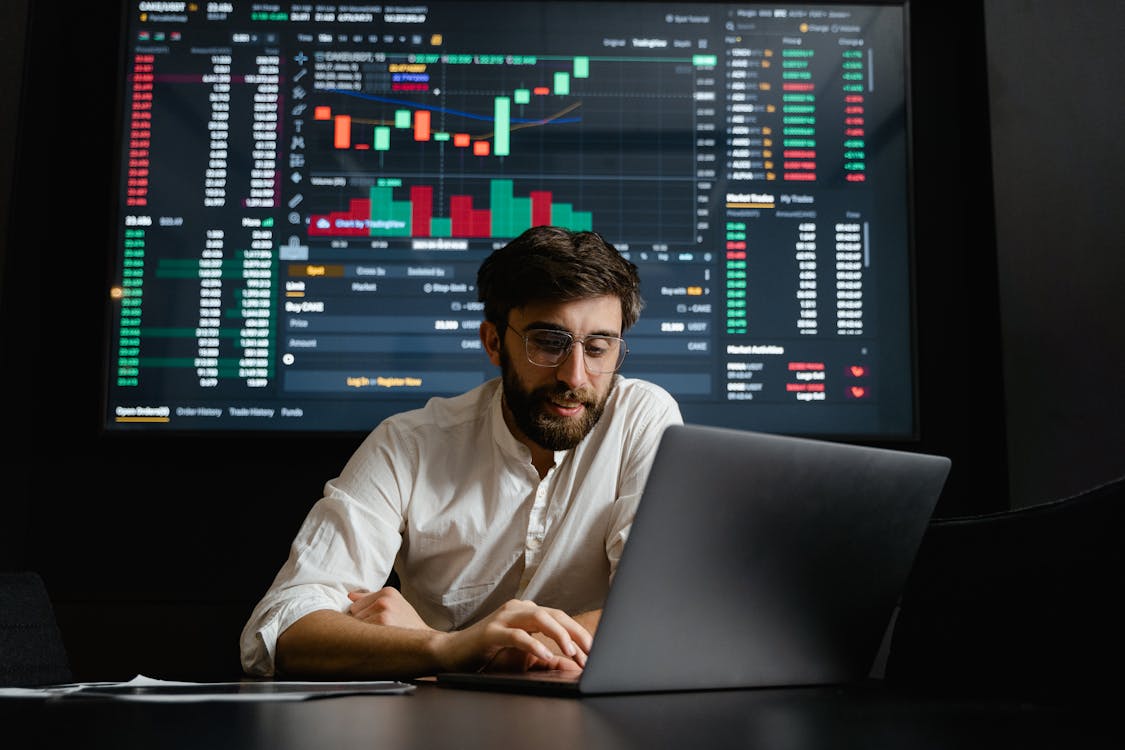 Business analytics on laptop screen