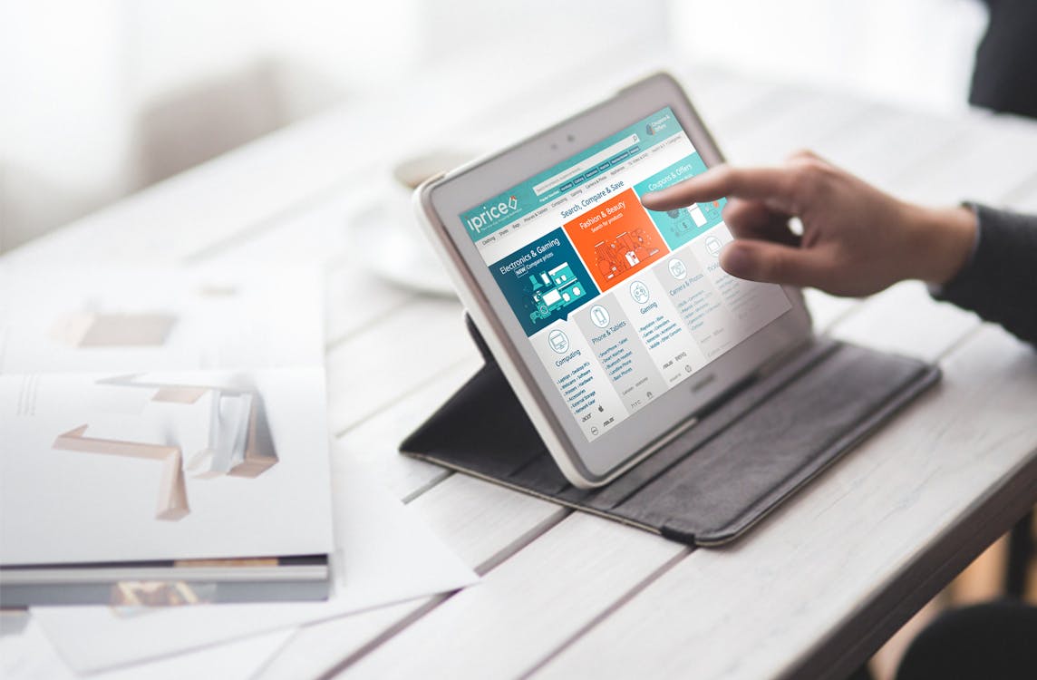 E-commerce technology on tablet screen