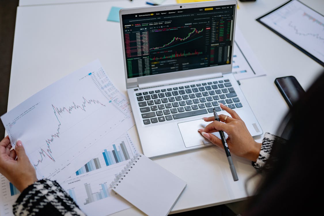 Person analyzing business charts