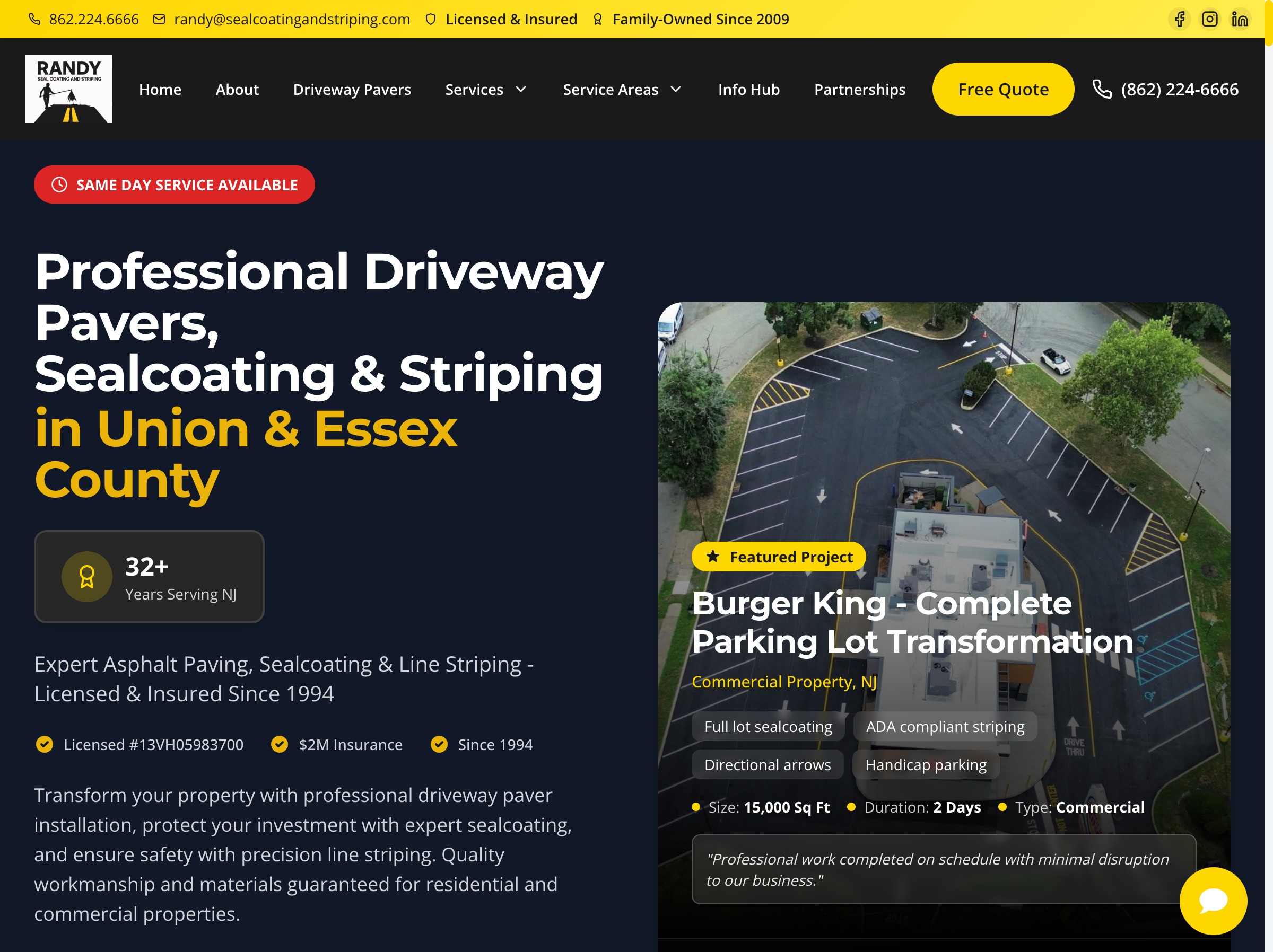 Randy's Sealcoating & Striping — Built a 919-page local SEO engine covering 40+ NJ cities